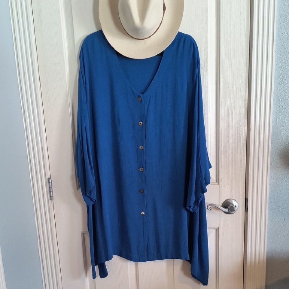 Yazdi Cobalt Balinese Tunic Top Oversized Blue 💙 XXL NWOT